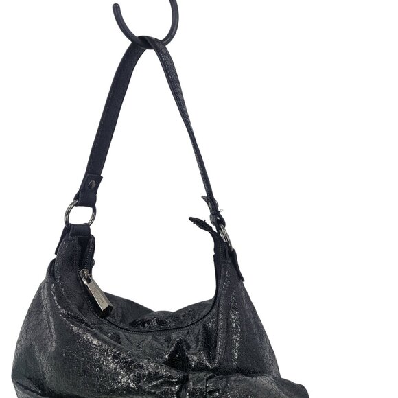 Simply Vera Liquid Black Bow Shoulder Bag Vegan Faux Leather Artsy‎ Biker Goth - Picture 11 of 14